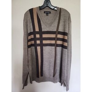 Kenneth Roberts Platinum Cosby Sweater Mens XXL 100% Merino Wool Brown Check‎